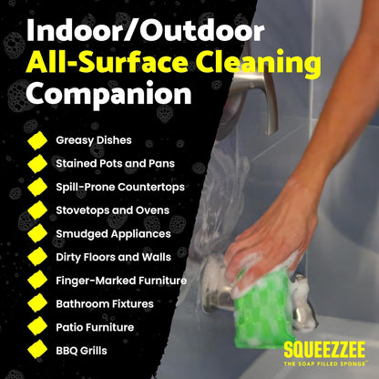 Squeezzee Soap Filled Scrubber Sponges 2-Pack - Non Scratch Scrubbing Sponge with Built-in Dishwashing Liquid Dish Soap, Double Sided Kitchen Cleaning Scrubbers, Up to 300 Washes Per Sponge