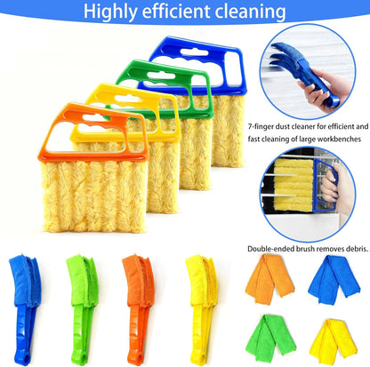 8Pcs Window Venetian Blind Cleaner Duster Tool, Microfiber 7-Finger Dusting Brush for Wood/Vinyl Blinds, Window Shutters, Air Conditioner and Fan Vents, with 4 Washable Cloth Covers
