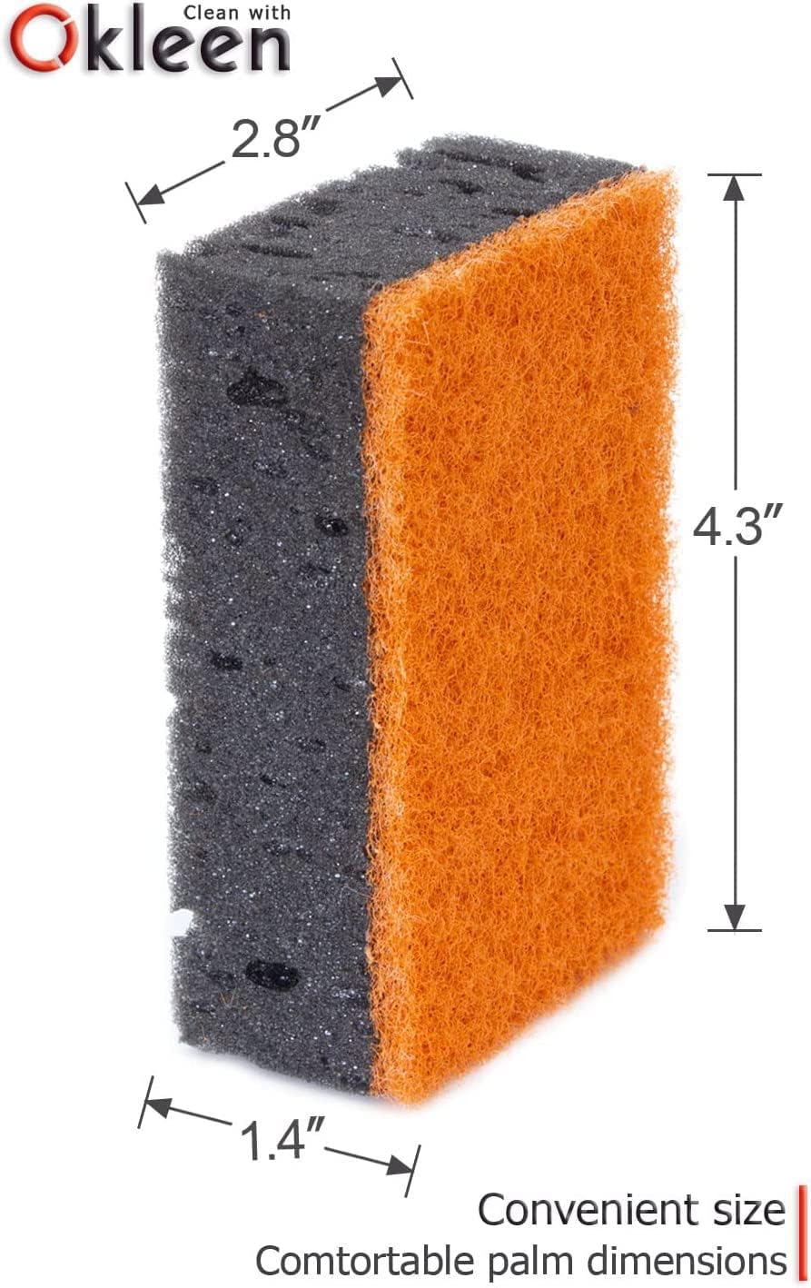 Green Multi Use Scrub Sponge. Made in Europe. 9 Pack, 4.3x2.8x1.4 inches. Odorless Heavy Duty and Non Scratch Fiber. Best, Durable, Delicate, Porous, Non Cellulose Kitchen Sponges and Scrubbers
