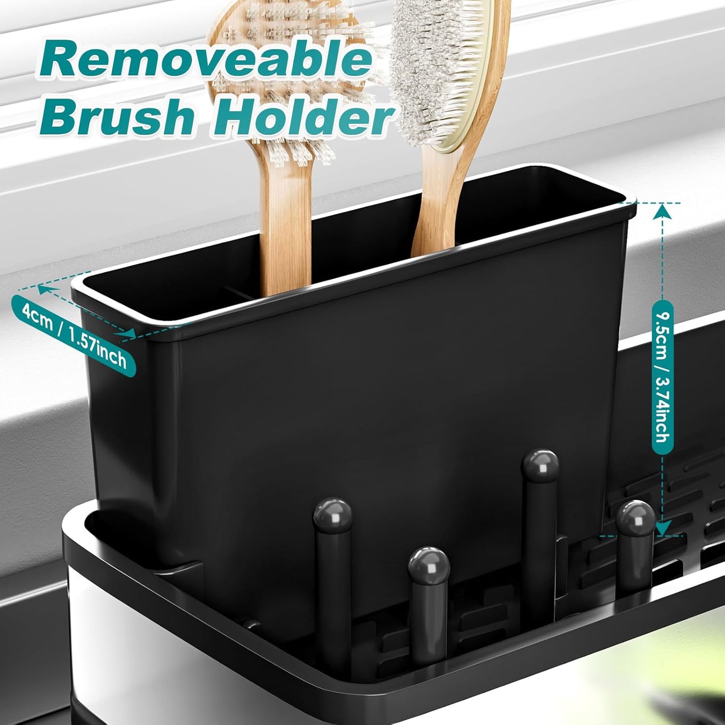 Ewaiira Sink Caddy, Sponge Holder for Kitchen Sink with Brush Holder Dishcloth Rack, Sink Organizer Countertop, Kitchen Organizers Storage Essentials,Black