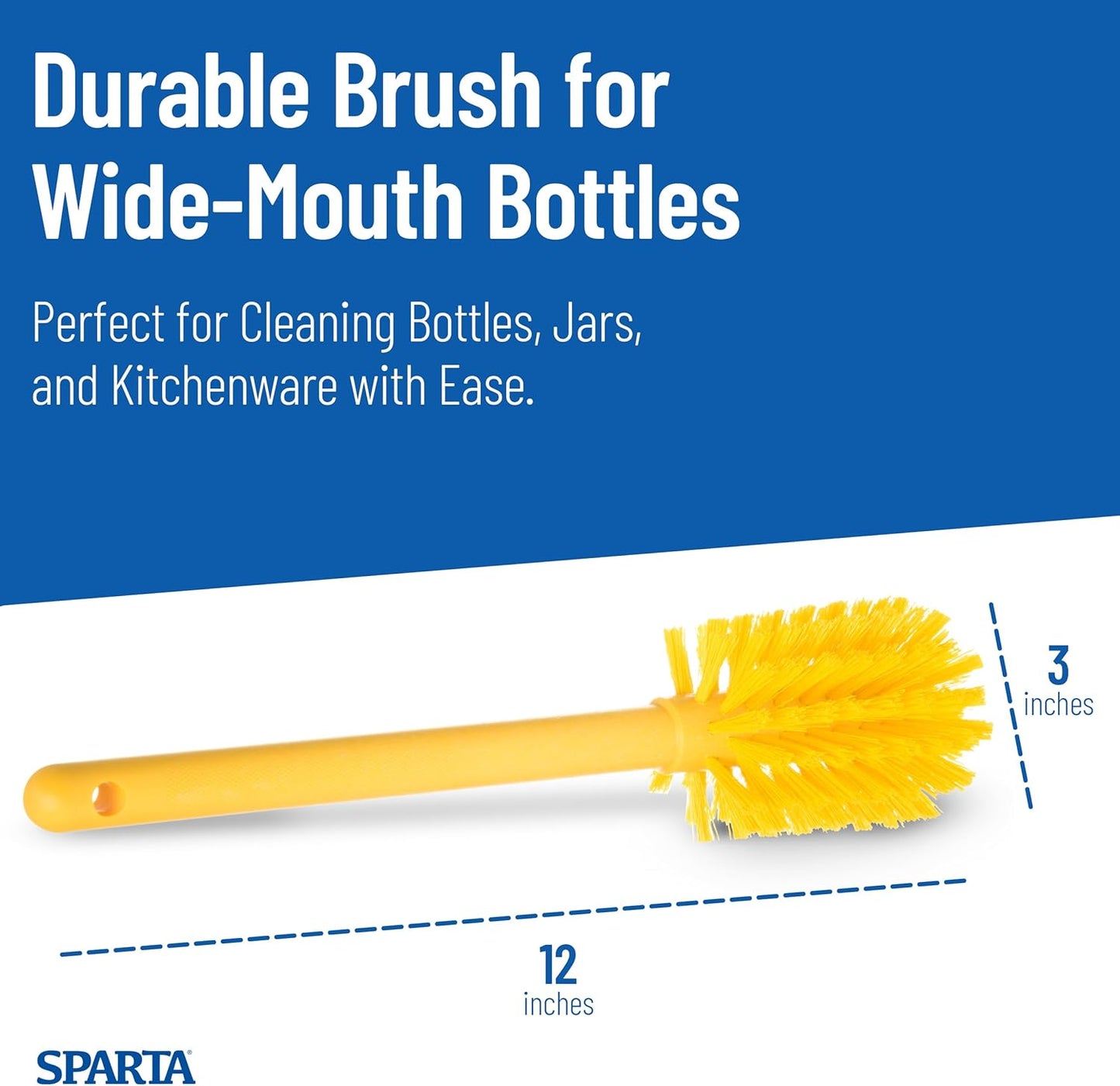 SPARTA Large Water Bottle Brush Ideal for Wide-Mouth Jars, Bottles and Tumblers, Dishwashing Tool with Handle for Home and Commercial Kitchens, Plastic, 12 Inches, White