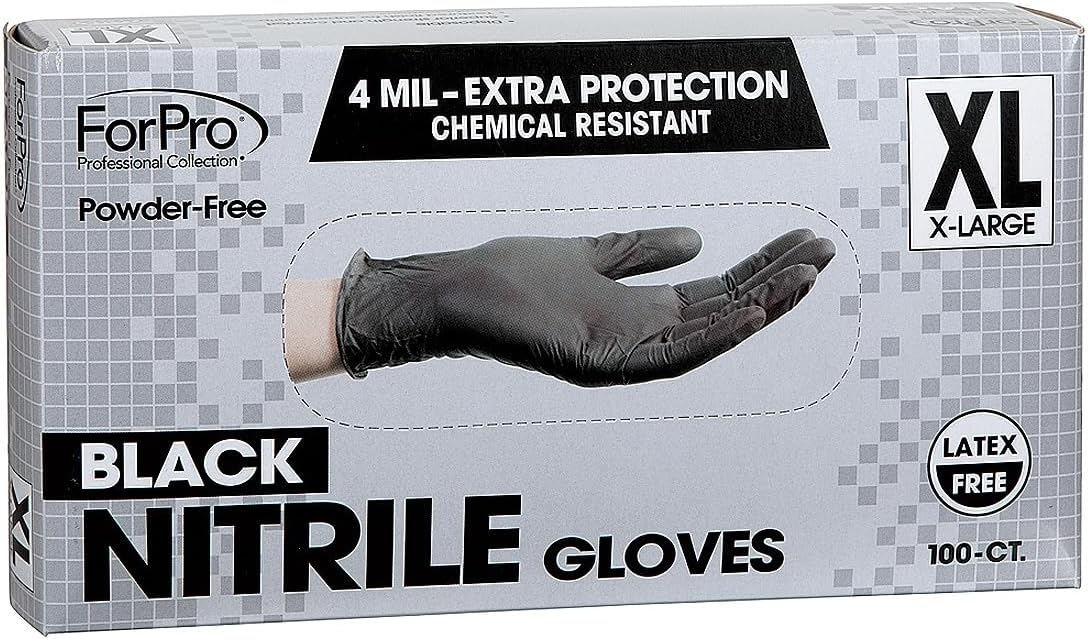 ForPro Disposable Nitrile Gloves, Chemical Resistant, Powder-Free, Latex-Free, Non-Sterile, Food Safe, 4 Mil