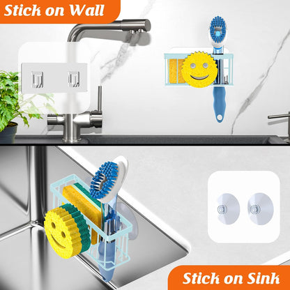 MURLONG Sponge Holder Smiley Face, Sink Caddy for kitchen Sink, Kitchen Organizer Sponge Holder with 2 PCS Suction Cups/1 PCS Adhesive Strips, Designed for Sponge, Soap, Dish brush, Scrubber-Black