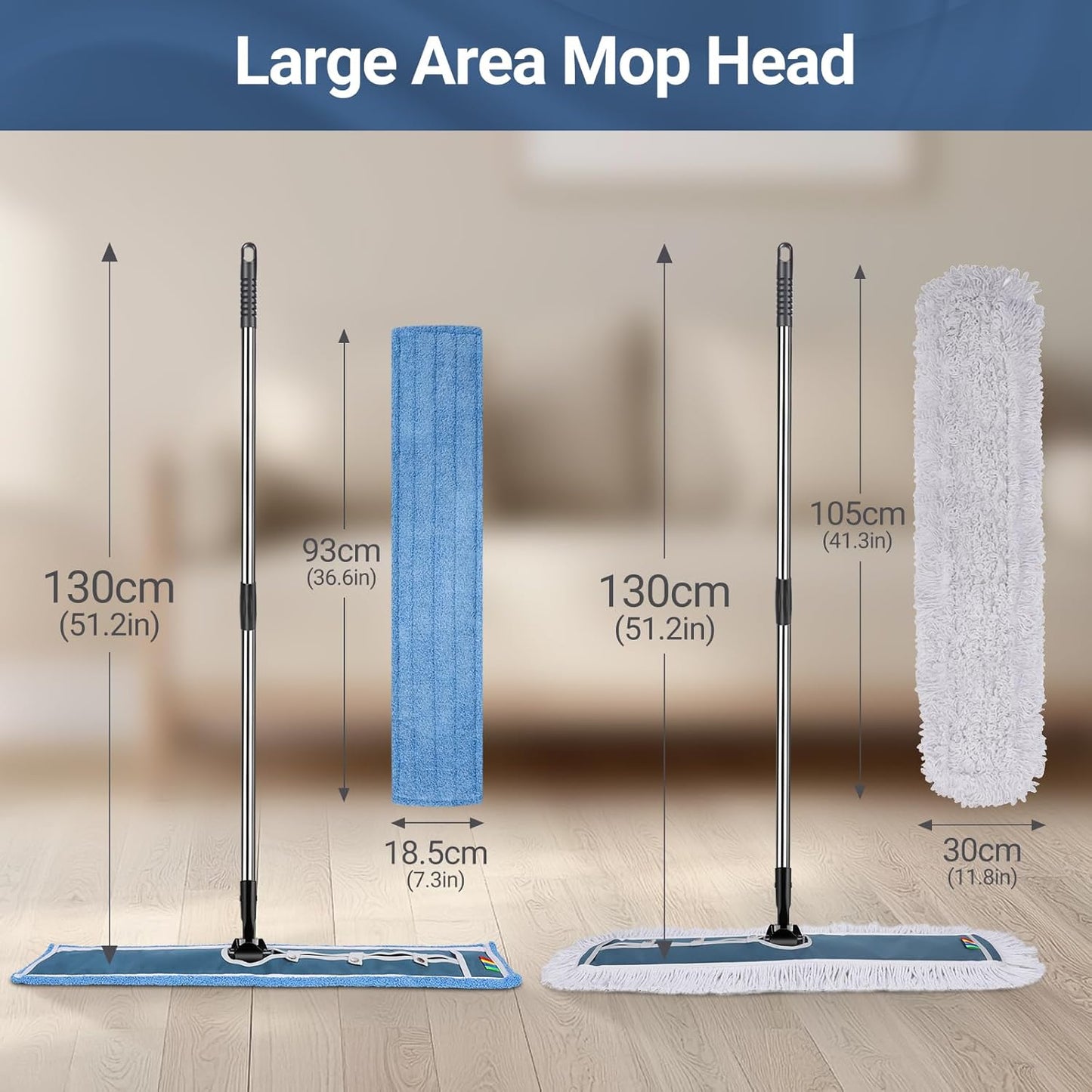 42" Commercial Dust Mop for Floor Cleaning, MASTERTOP Large Flat Mop with Long Handle, Sweeping Broom with 2 Different Mops Pads, Industrial Mop for Hardwood, Tile, Gym, Office, Mall, Warehouse