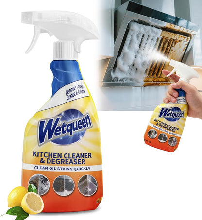 WETQUEEN All Purpose Cleaner Spray, Heavy Duty Kitchen Degreaser Foam & Stubborn Stain Remover for Kitchen, Household, Oven, Stove, Range Hood, Tiles, Dual-Spray Nozzle, Lemon Scent, 16.91 Fl Oz