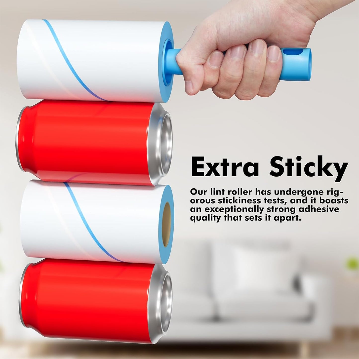 Large Lint Rollers for Carpet, 9.45'' Sticky Rollers for Floor with 360 Sheets, Extendable Long Handle Sticky Mop for Cleaning Couch, Curtains, Cars, Clothing, and Pet Hair