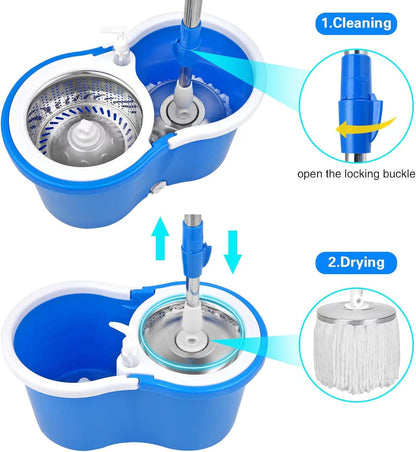 Spin Mop and Bucket with Wringer Set，Mop and Bucket Set for Floor Cleaning with 3 Mop Refills 61 inches Telescoping Rod for Office and Home use