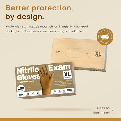 SUP Powder-Free Nitrile Gloves, 100 Count Food Safe Latex-Free Disposable Gloves for Medical Cooking Cleaning Food Prep, Tan