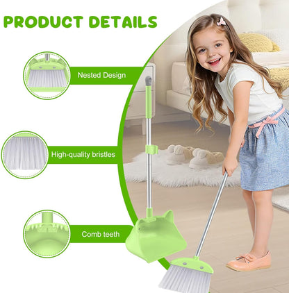 Mini Broom with Dustpan for Kids, 28-in Handle Kids Broom and Dustpan Set for Toddlers Cat-Shaped Children Broom and Cleaning Set Boys Girls Small Housekeeping Helper Set, Pink