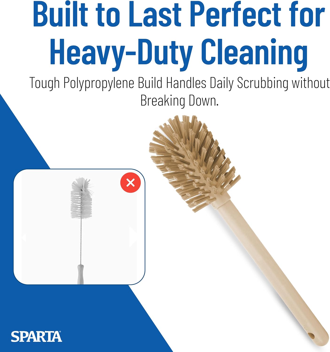 SPARTA Large Water Bottle Brush Ideal for Wide-Mouth Jars, Bottles and Tumblers, Dishwashing Tool with Handle for Home and Commercial Kitchens, Plastic, 12 Inches, White