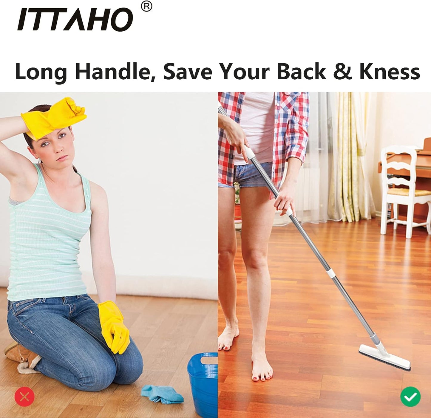 2 Pack Grout Brush with Long Handle, 56.5'' Swivel Grout Cleaning Brush,V-Shape Grout Scrub Brush, Extendable Handle Grout Cleaner Brush for Tile Floors，Bathroom,Baseboard,Shower,Corner