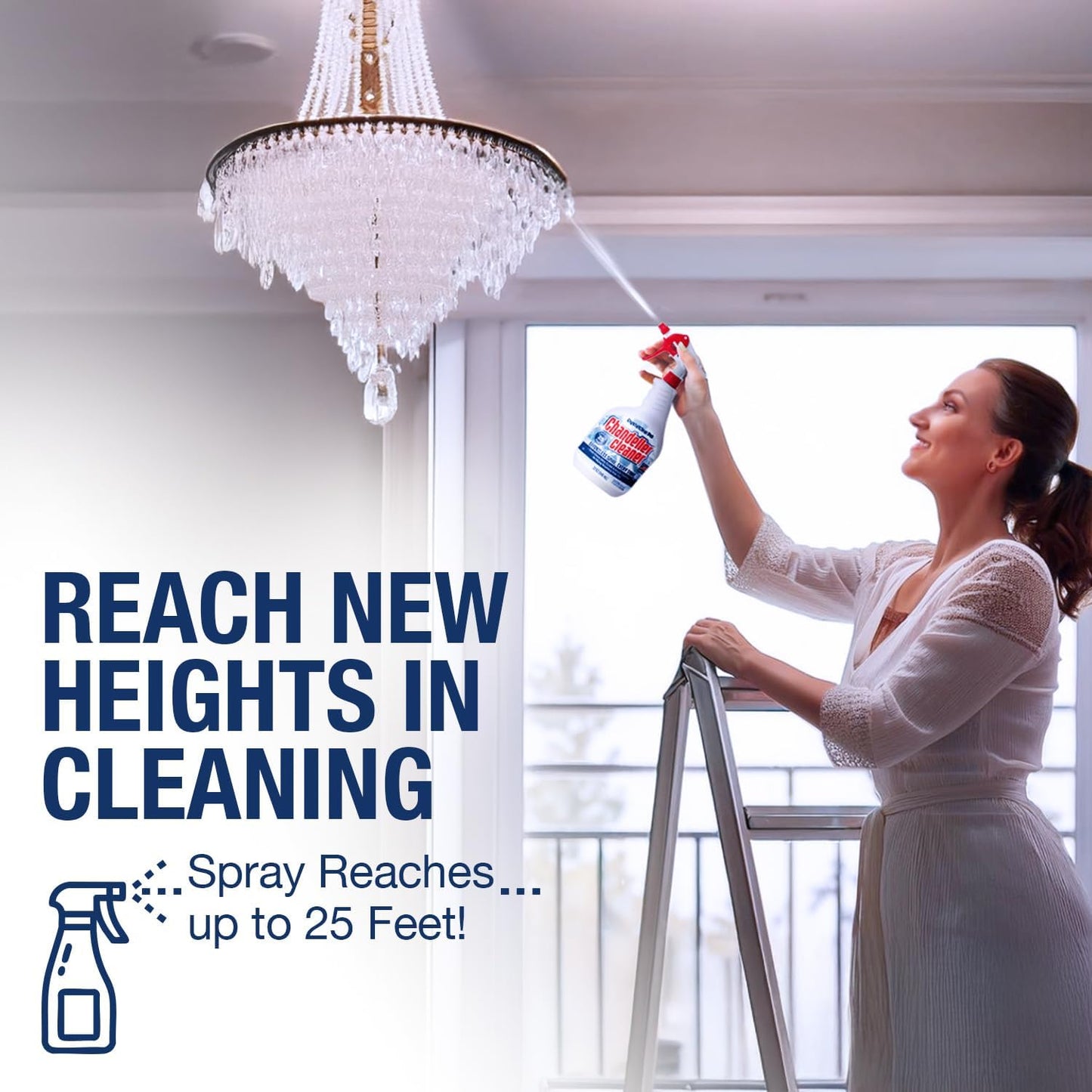 Chandelier Cleaner Spray, 32 oz — No Wipe Drip Dry Crystal Chandelier Cleaner for Glass, Crystal & Acrylic Light Fixtures, Streak-Free Shine, Sprays Up to 25 Ft, Fast Effortless Cleaning, Made in USA
