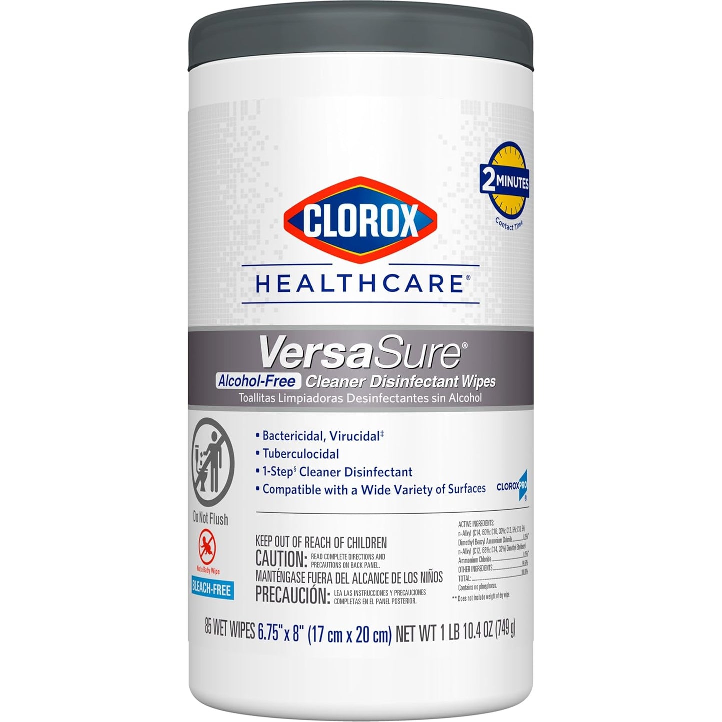 Clorox Healthcare VersaSure Cleaner Disinfectant Wipes, 6.75" x 8", 85 Count Canister (Package May Vary)
