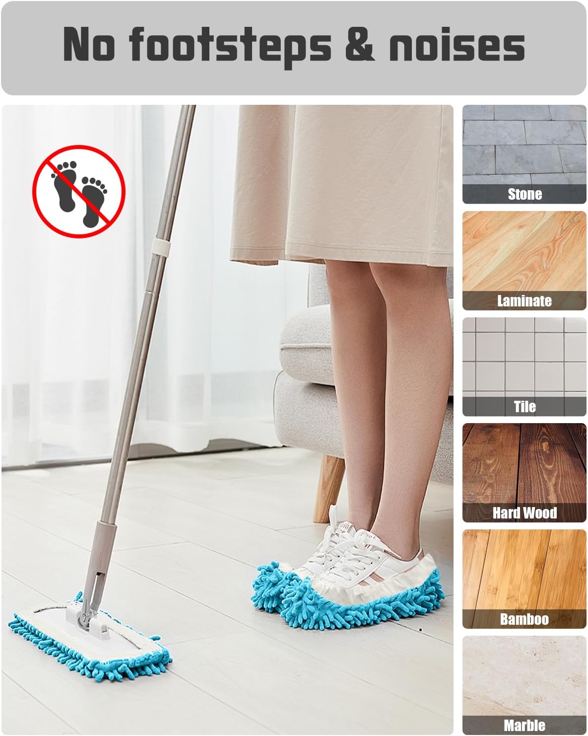 8 Pcs Mop Slippers Socks Floor Cleaning,Microfiber Shoe Covers dust Washable Reusable for Woman Man House Kitchen (Dark Grey)