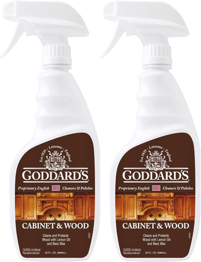 Goddard's Cabinet & Wood Wax Spray, Wood Cleaner & Furniture Polish, Wood Conditioner with Beeswax and Lemon Oil, Shine & Stain Protection, 23 oz