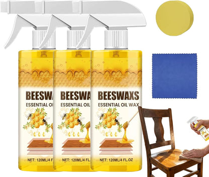 Beeswax Wood Polish Spray, Beeswax Spray Furniture Polish, Natural Beeswax Essential Oil Wax for Living Rooms, Kitchens, Wood Furniture Floors (1 Set)