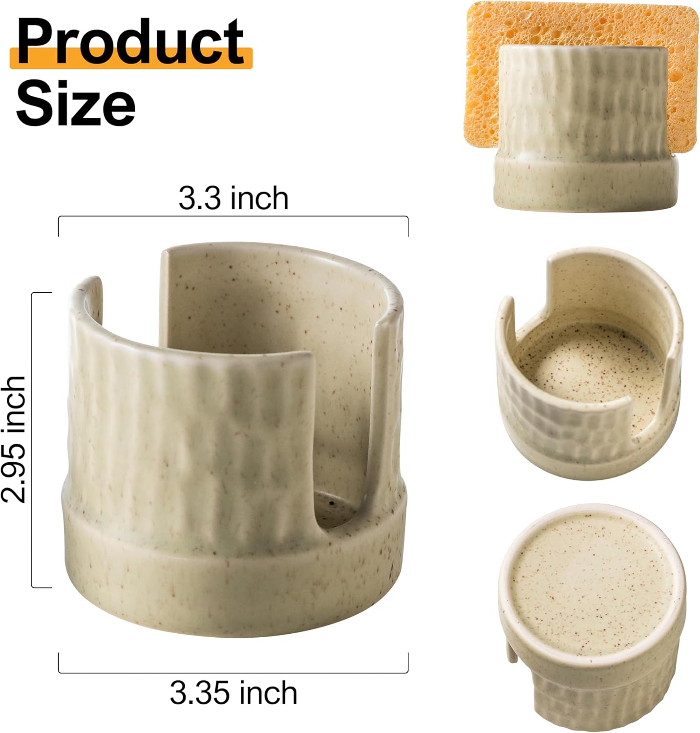 Zoeeker Sponge Holder for Kitchen Sink, Ceramic Dish Sponge Dish Rack Scrubby Caddy Kitchen Organizer Cute Sink Caddy Organizer, Farmhouse Decor, Speckled Glaze