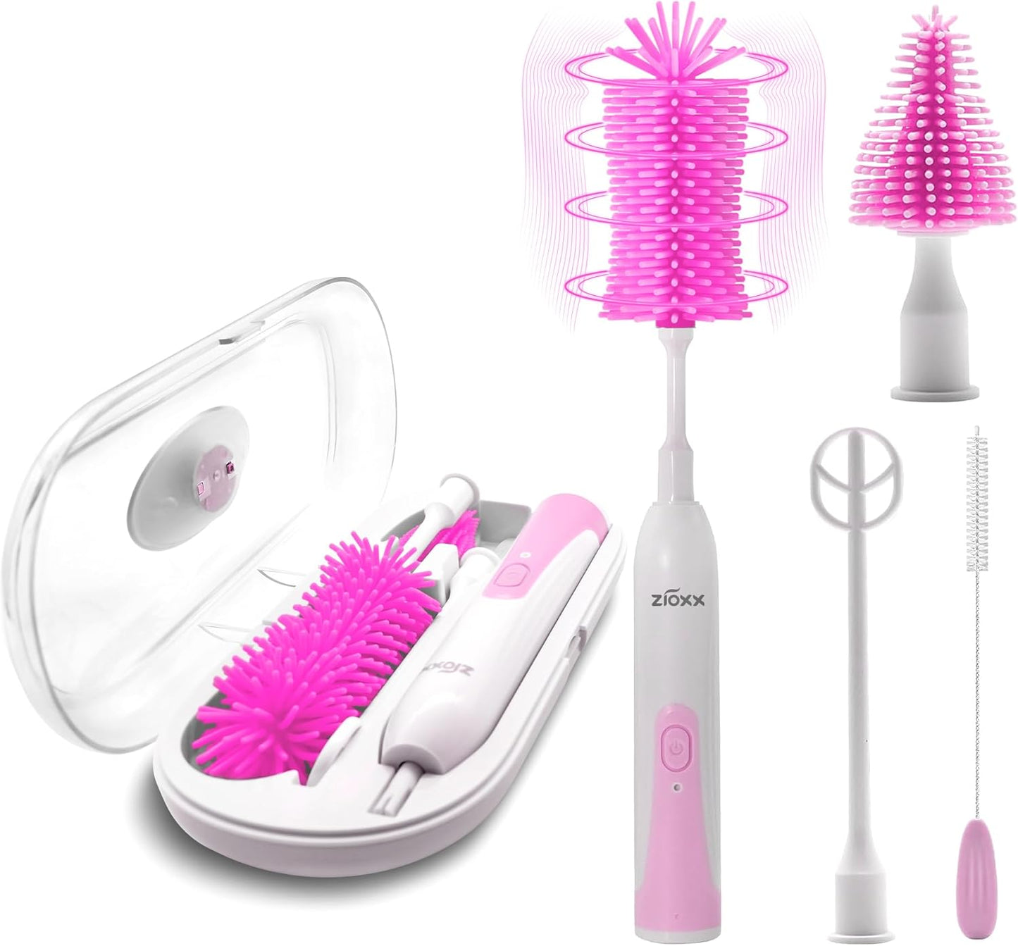 Electric Bottle Brush Cleaner, Portable Electric Baby Bottle Brush Cleaner for Travel, Rechargable Travel Bottle Cleaner Kit with Nipple & Straw Brush, Perfect Mom Essentials After Birth Gift, Green