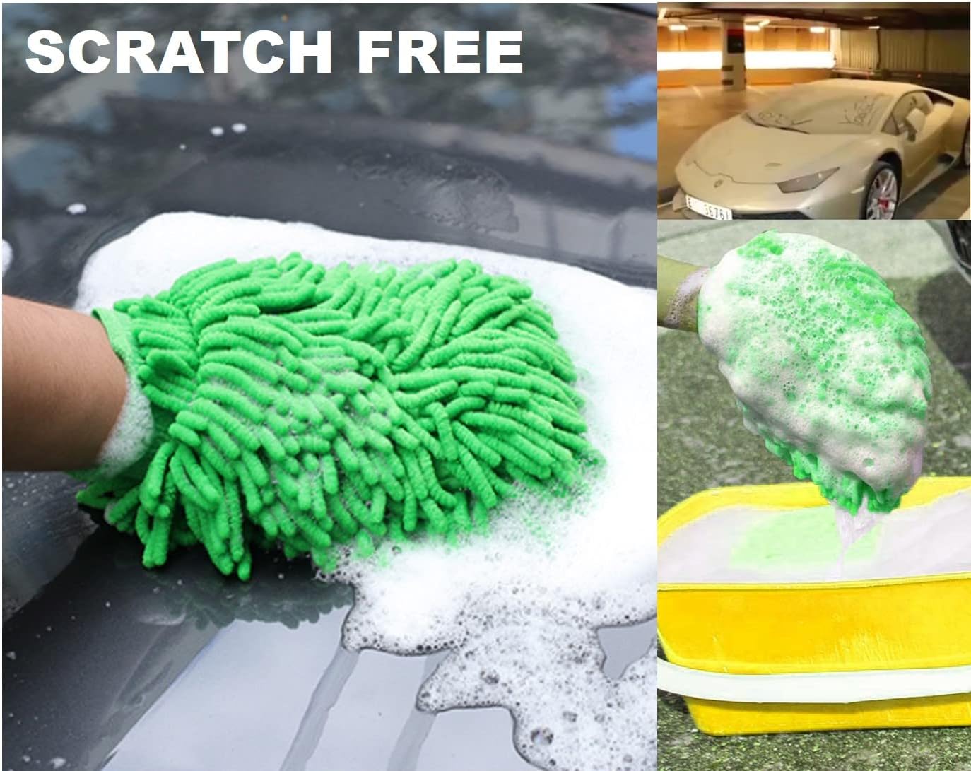 QUALIALL, Green Chenille Microfiber Dusting Mitt, 10.5x8 Inch, Electrostatic, Reusable, Scratch-Free, No-Dust Fly Duster for Sensitive Surfaces