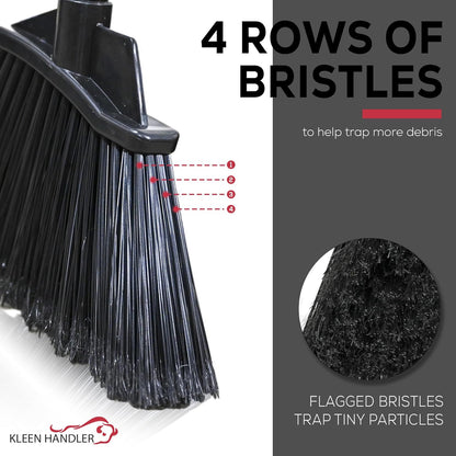 KLEEN HANDLER 48.5" Broom with Dustpan Combo Set with Long Handle for Home, Kitchen, Office, Lobby, Indoor/Outdoor Sweeping & Commercial Use, Black (1 Set)