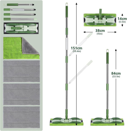 Mops for Floor Cleaning, Masthome Flat Dust Mop with 4 Reusable Pads, 2-Sided Microfiber Dust Mop for Wet & Dry Use, Flat Flip Mops for Hardwood, Laminate, Vinyl,Kitchen, Tile -1 Scraper