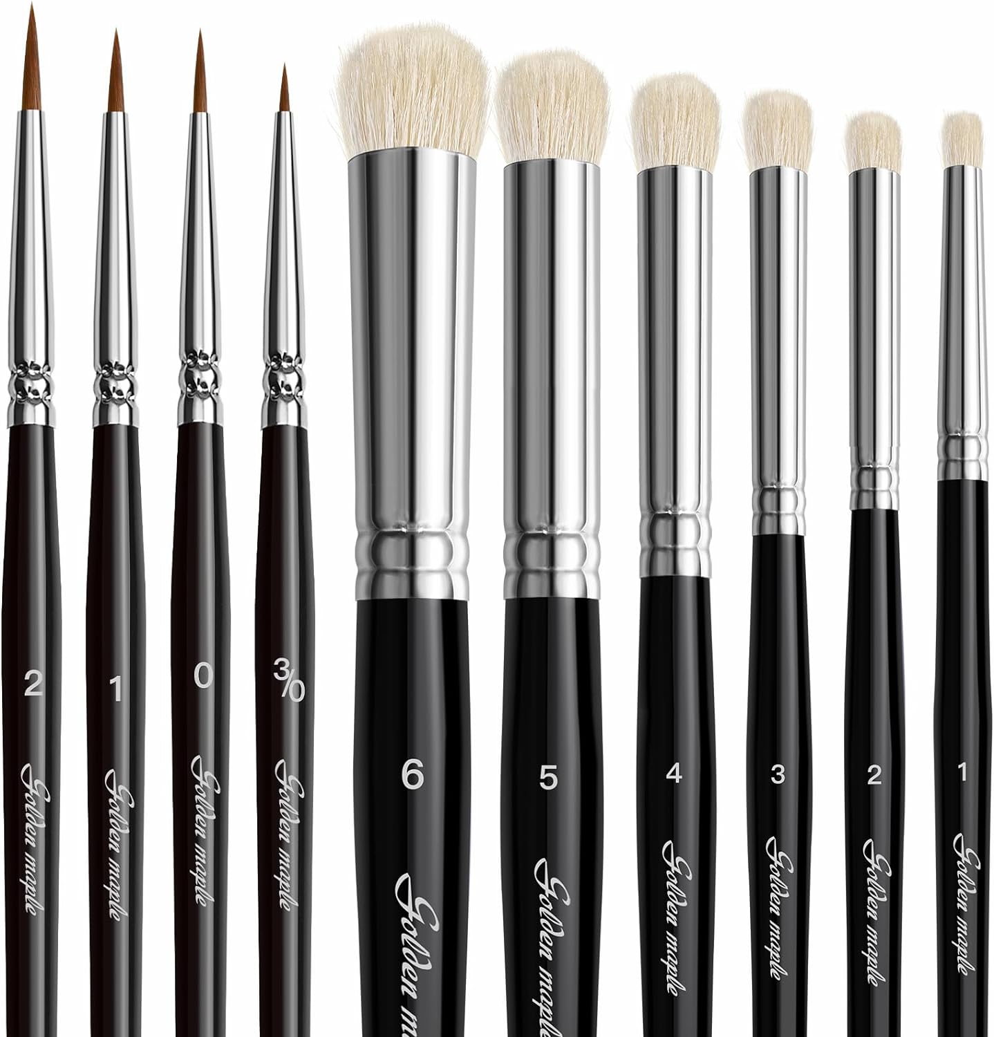 Golden Maple Detail Paint Brushes Set 10pcs Miniature Brushes for Fine Detailing & Art Painting - Acrylic, Watercolor, Oil, Models