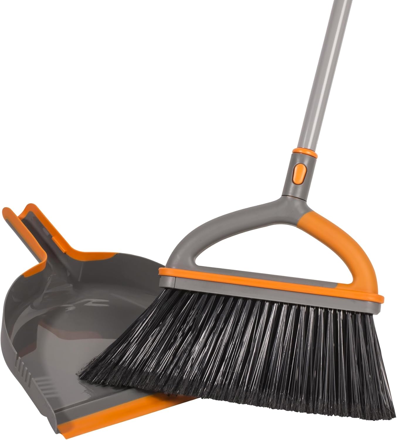Casabella Quick 'n Easy Upright Broom and Dustpan Set, Multi-Surface for Tile, Wood & Laminate Floors, Gray