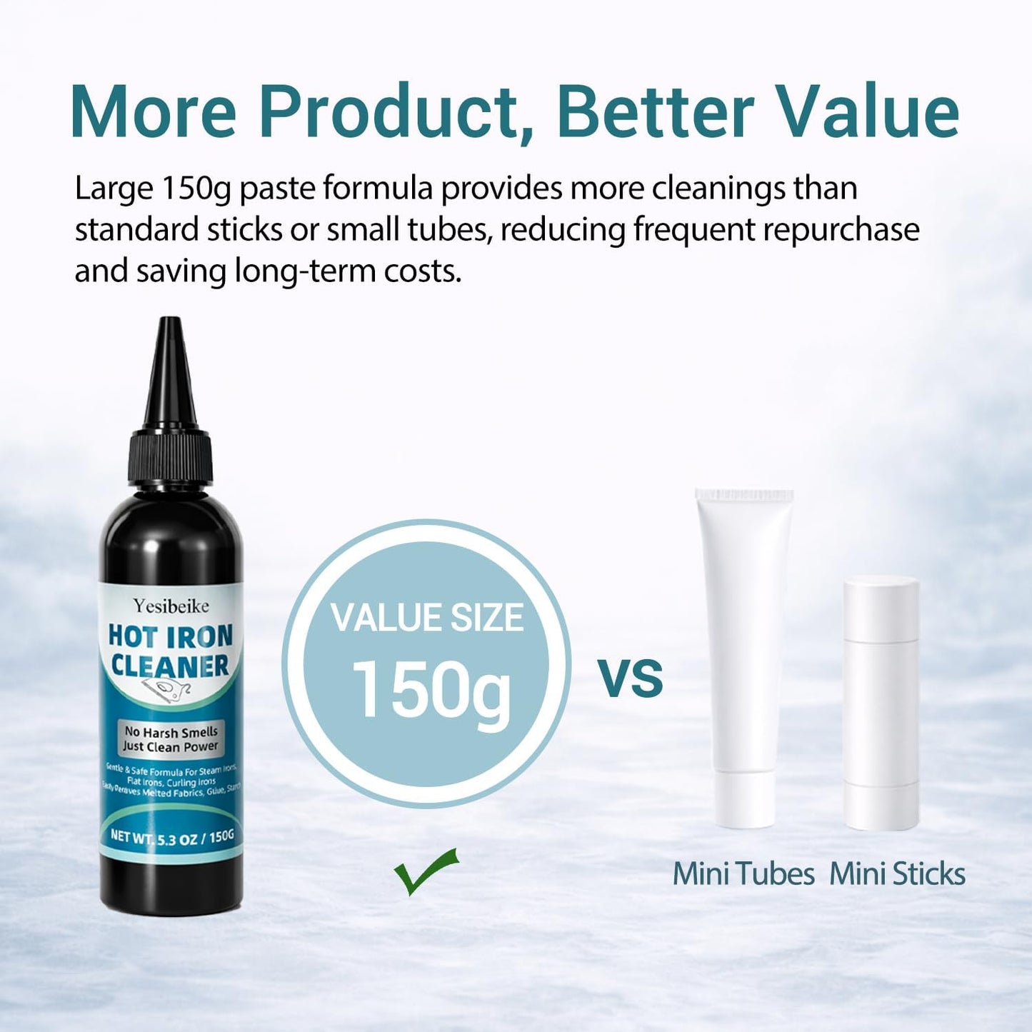 150g No Smoke Iron Cleaner, Cold Use Soleplate Cleaner Paste for Steam Irons, Removes Starch, Melted Fabric & Glue, Safe for Flat & Curling Irons, with Microfiber Cloth
