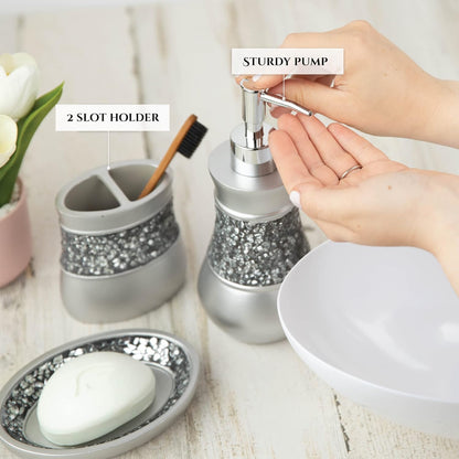 Creative Scents Crackled Glass Toilet Brush with Holder - Silver Toilet Bowl Cleaner Brush and Holder - Good Grip, Deep Cleaning, Decorative Design Compact Toilet Bowl Scrubber
