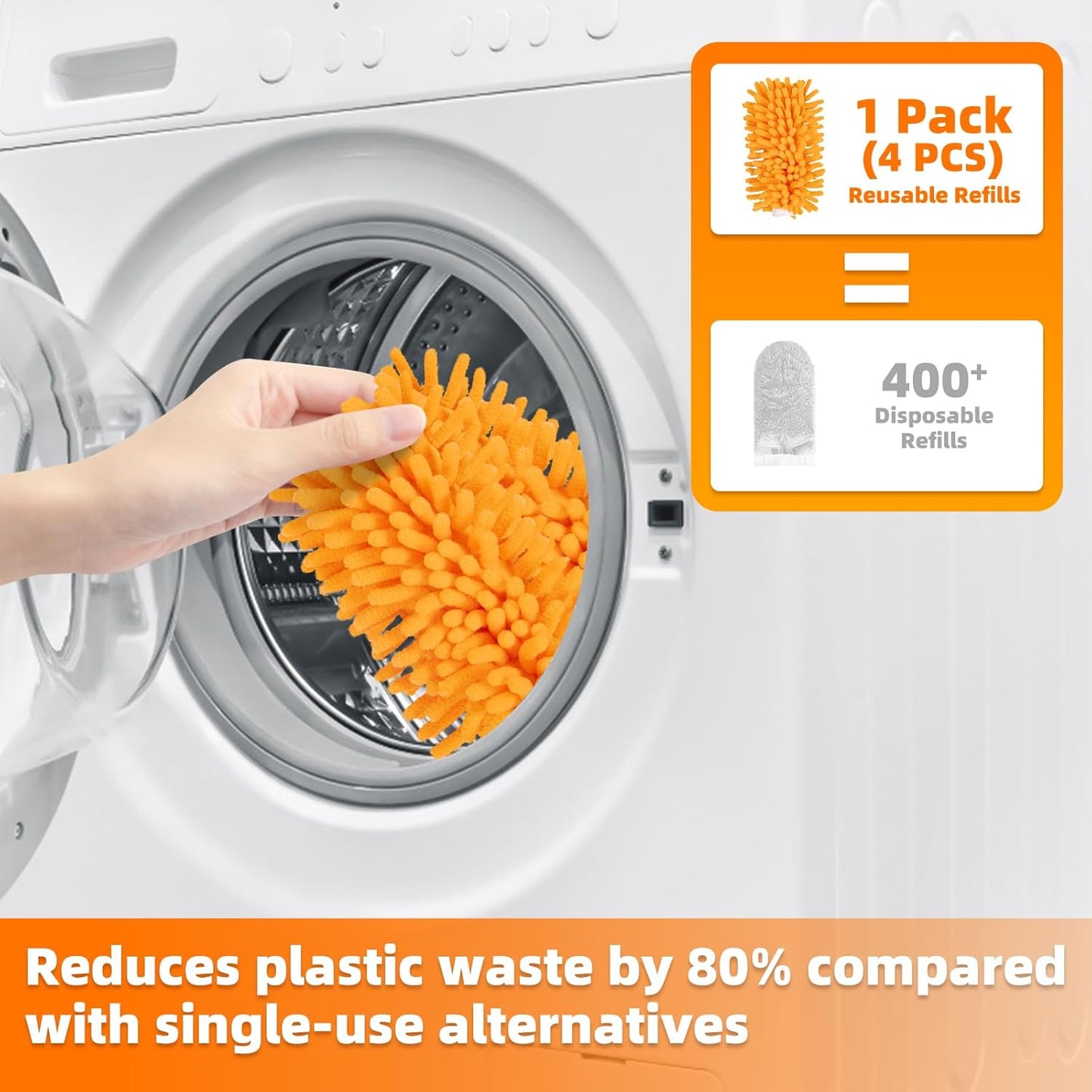 4 Pack Reusable Duster Refills Compatible with Swiffer Hand Duster, Washable Microfiber 360 Heavy Duty Dusters Refills for Dusting Cleaning(Include 1 Handle & Laundry Bag)