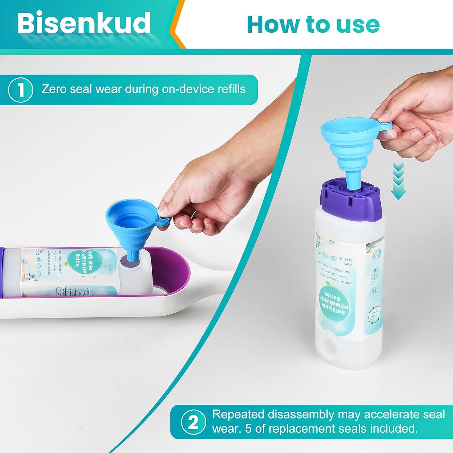 Refillable Bottle for Swiffer® Power Mop™, 720ML / 24 FL.OZ Reusable Solution Container, Leak-Resistant Lock, Use Any Liquid Cleaner