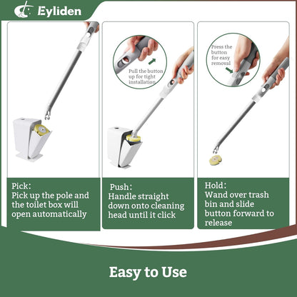Eyliden Toilet Brush and Holder with 40 Refills, Disposable Toilet Cleaning Wand Kit with Pre-Soaked Sponge Heads, Hands-Free Toilet Bowl Cleaner Scrubber for Bathroom, 360° Cleaning, White