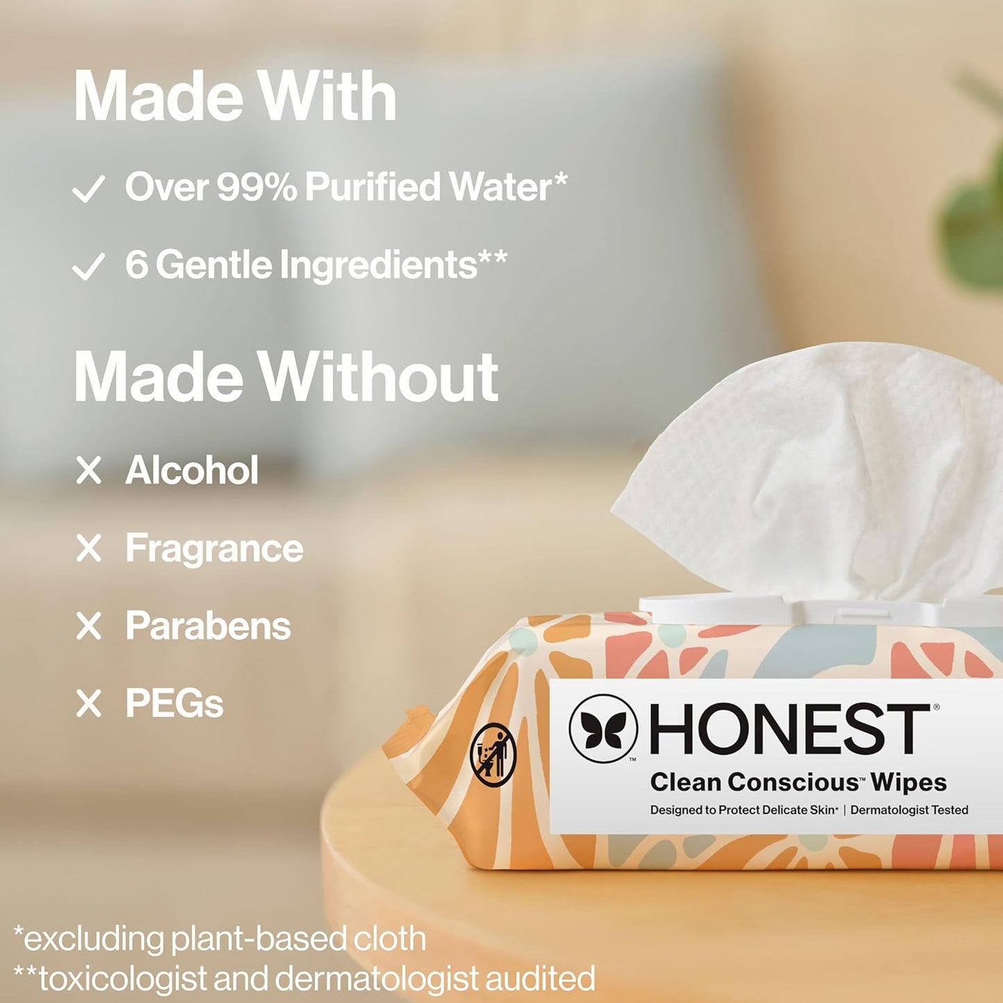 The Honest Company Hypoallergenic Multi-Use Baby Wipes for Sensitive Baby Skin, Rose Blossom, 60 Count