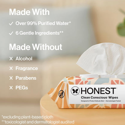 The Honest Company Hypoallergenic Multi-Use Baby Wipes for Sensitive Baby Skin, Rose Blossom, 60 Count