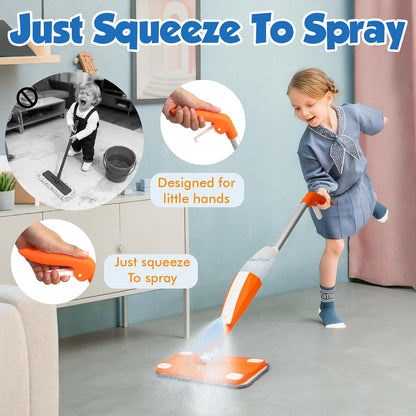 Ancaixin Kids Spray Mop, Montessori Kids Cleaning Toy Set, Real Working Toddler Cleaning Set with Water Sprayer, Mini Pretend Play Housekeeping Toys Birthday Gifts for Boys and Girls Ages 3+