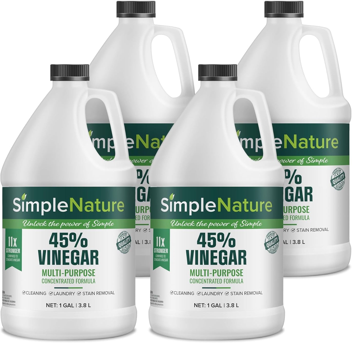 SimpleNature 45% Vinegar (1 Gallon) - Highly Concentrated Vinegar for Heavy-Duty Cleaning Power for Home & Patio, Limescale Removal & DIY Formulas - Dilutes Easily - Free of Dyes or Fragrance
