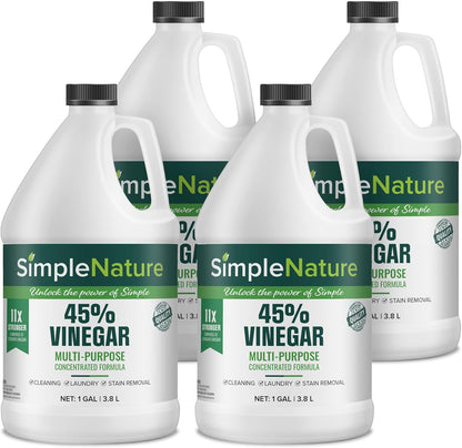 SimpleNature 45% Vinegar (1 Gallon) - Highly Concentrated Vinegar for Heavy-Duty Cleaning Power for Home & Patio, Limescale Removal & DIY Formulas - Dilutes Easily - Free of Dyes or Fragrance