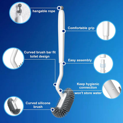 HAMITOR Toilet Bowl Brush Holder Set: Deep Cleaning Silicone Toilet Cleaner Scrubber Under Rim with Curved Bristle for Bathroom Dead Corner Clean - Modern Rv Toilet Decorative Accessories - Gray