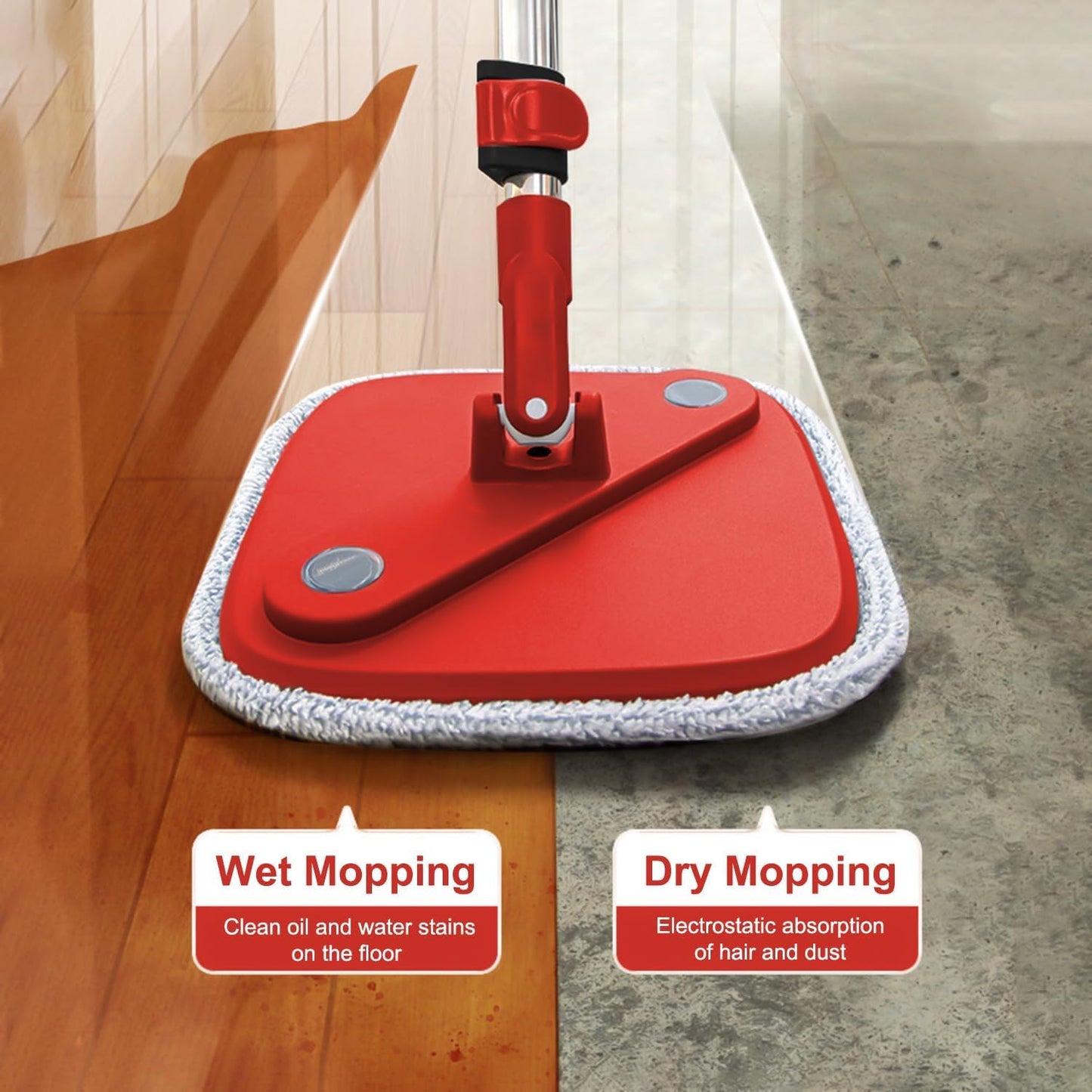Spin Mop and Bucket Set with Self Separation Dirty and Clean Water System Self Wringing 360° Rotating Clean Mop-Head for Hardwood Tile Marble Floors (Mop Set with 6 Pads)-Grey