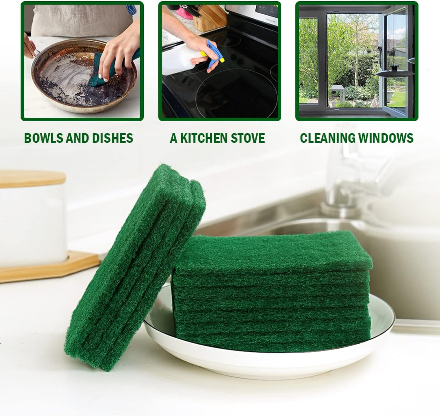 YoleShy 40 Pcs Scouring Pad, Dish Scrubber Scouring Pads,4 x 6 inch Green Reusable Household Scrub Pads for Dishes, Kitchen Scrubbers & Metal Grills