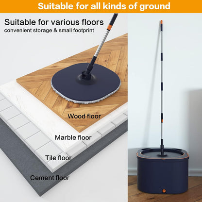 Flat Floor Mop and Bucket System Set with Wringer, Spin Mop and Bucket Separate Clean and Dirty Water with Self Separation for Hardwood, Laminate, Tile, Floor Cleaning, Wet and Dry Use, LightCyan