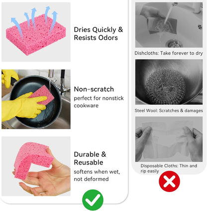 6 Pcs Kitchen Sponges for Dishes Cleaning, Non Scratch for Non Stick Cookware, Compressed Natural Cellulose Sponges, Dish Washing Scrubbers, Scrubbing Pads for Household, Bathroom (Multicolor)