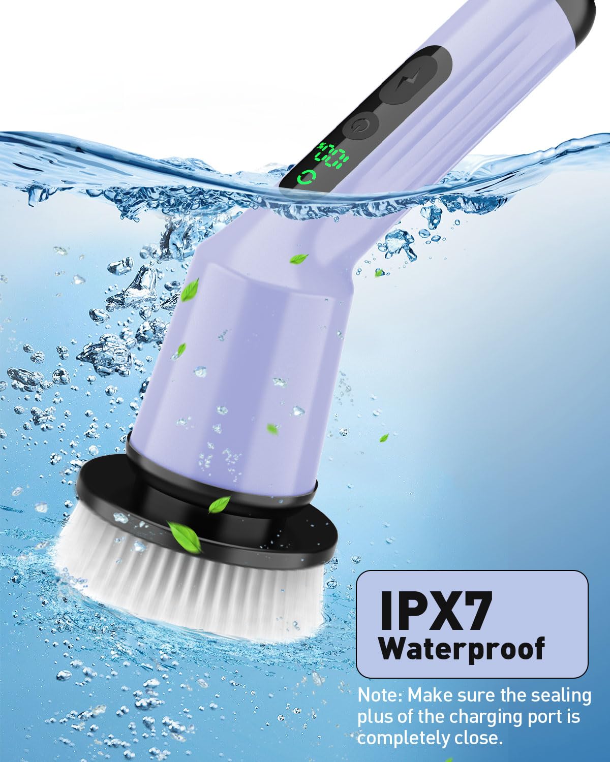 Electric Spin Scrubber for Cleaning Bathroom, Shower Scrubber Cordless Cleaning Brush with IPX7 Waterproof & 2 Speed, 3 Brush Heads, Bathroom Cleaning Supplies for Shower Tub Kitchen Tile Toilet White