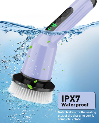 Electric Spin Scrubber for Cleaning Bathroom, Shower Scrubber Cordless Cleaning Brush with IPX7 Waterproof & 2 Speed, 3 Brush Heads, Bathroom Cleaning Supplies for Shower Tub Kitchen Tile Toilet White