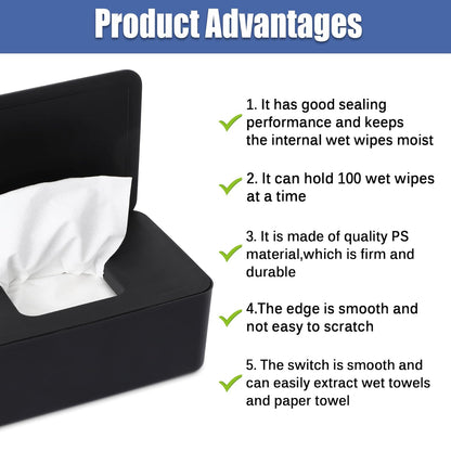 NOVWANG Wipes Dispenser, Large Capacity Baby Wipe Holder(8.3L × 4.9W × 3.9H Inches) Refillable Wipes Container with Sealing Design Baby Wet Wipes Dispenser for Bathroom Home Office Car