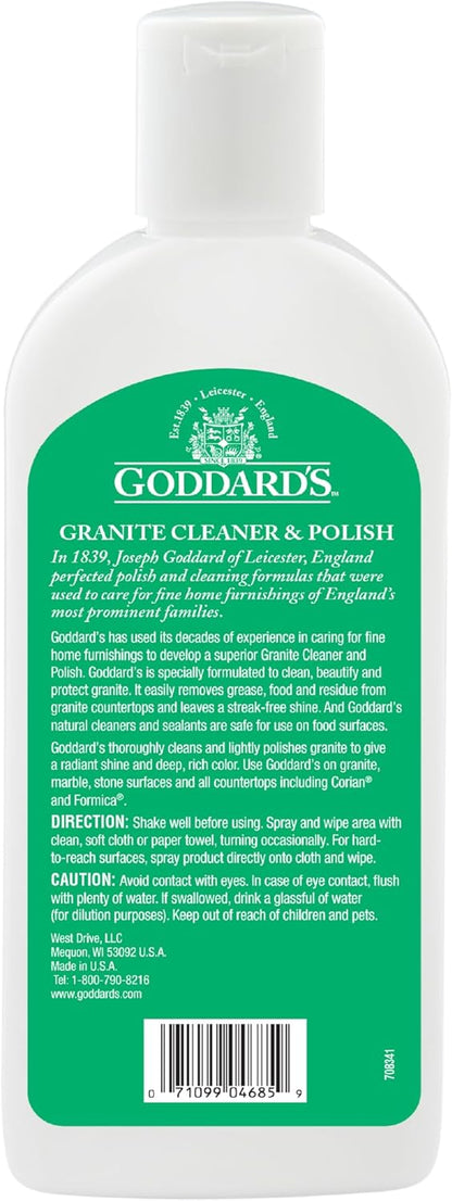 Goddard's Granite & Marble Polish - Clean and Shine Countertops, Tile, and Stone with Carnauba Wax - Water Stain Protection, 8oz
