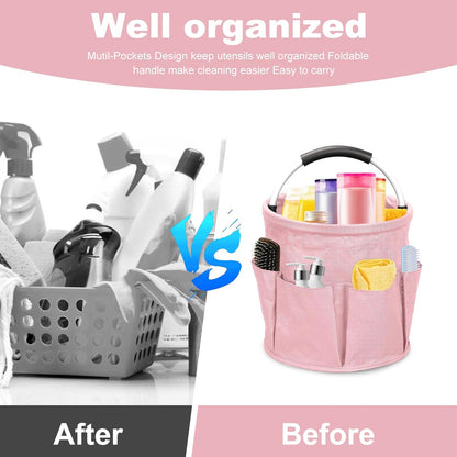 Qivine 17L Cleaning Caddy with Handle, Cleaning Supply Caddy Foldable Tool Bag Cleaning Products Organizers Portable Cleaning Bucket Organiser for Storing Towels(Blue)