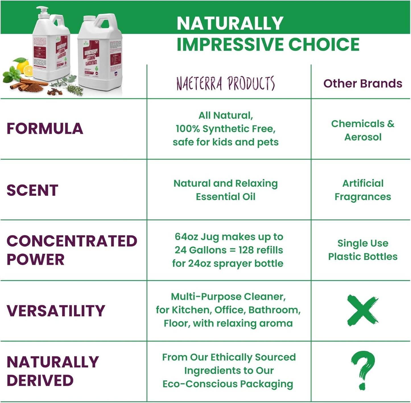 Naeterra Aromatherapy Cleaning Concentrate 64 oz - Natural All Purpose Multi Surface Cleaner - Plant Based Essential Oil Formula for Floors, Glass & Counters - Makes 24 Gallons - Pet Safe & Non Toxic