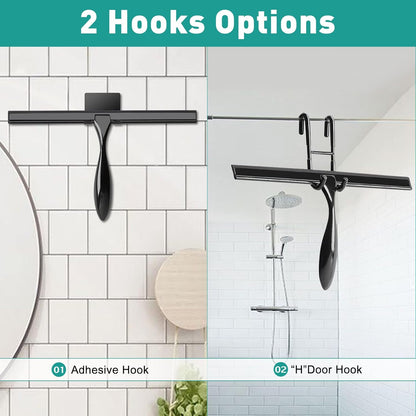Shower Squeegee for Glass Doors,12-Inch Shower Glass Squeegee, Sliver Shower Squeegee for Shower Doors,Mirror,Windows, with Shower Door Hook and Adhesive Hook