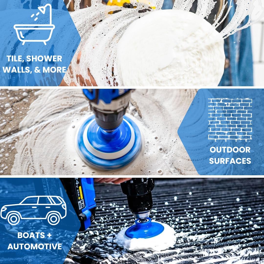 RotoScrub 7 Pack Drill Brush Set for Deep Cleaning, Scratch Resistant, Bathroom, Oven, Countertops, Sinks, Soap Scum, Tile, Boats, Patio Furniture & More